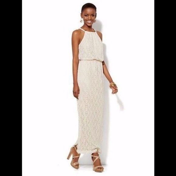 New York & Company Crochet Halter Maxi Dress S - Picture 2 of 3